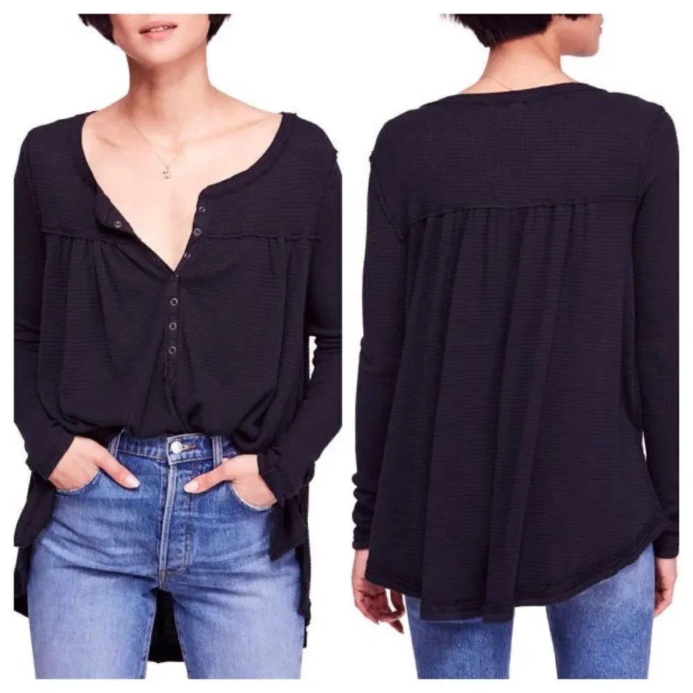 Free People We the Free Black Kai Henley Size Small